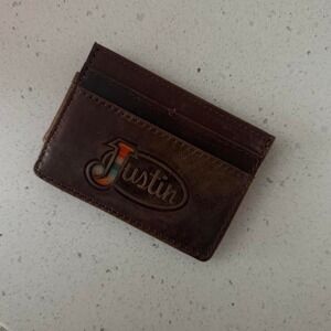 Justin Leather Money Clip Wallet Womens/Mens Unisex Brown Western Minimalist